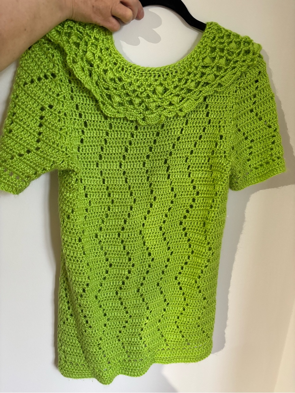 Handmade Lime Green Crochet Short-Sleeve Sweater
